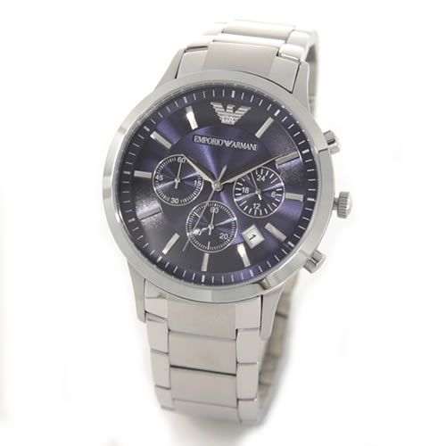 エンポリオ・アルマーニ メタリックブルーインでクスが映えるスタイリッシュなクロノグラフウオッチ。ビジネスユースもお薦め AR2448 メンズ腕時計