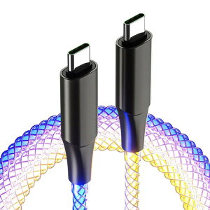 カシムラ スマホUSB充電&同期ケーブル 1.2m PD60W対応 TypeC-TypeC ケーブルがレインボーに発光 AJ-657