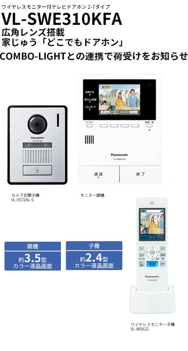 楽天市場】Panasonic テレビドアホン VL-SWE310KFA 外でもドアホン 