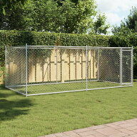 vidaXL 犬用ケージ ドア付き グレー 4x2x1.5 m 亜鉛メッキ鋼動物&ペット用品 ペット用品 犬用品 犬小屋・…