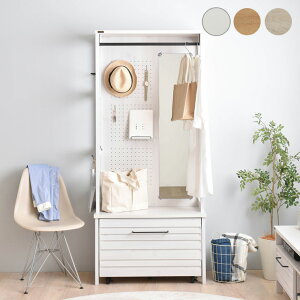 ハンガーラック 幅80cm ワードローブ 姿見 ミラー 有孔ボード 収納 キャスター付 洋服 ディスプレイ コートハンガー 衣類収納(代引不可)【送料無料】