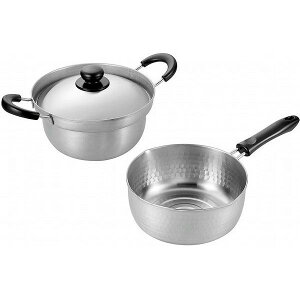 日本製 燕三条 ステンレス両手鍋20cm&ゆきひら鍋20cm(代引不可)【送料無料】