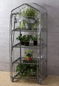 ビニール温室棚 スリム 4段 植物を守る 組み立て簡単 工具不要 ビニールハウス フラワーラック OSTM-4gy