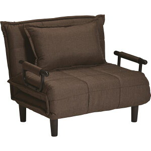 ソファベッド 幅100cm マット幅86 6段階リクライニング 折りたたみ シングル 1人掛け ファブリック キャスター付き 肘付き ソファーベッド ブラウン BR 組立品【代引不可】