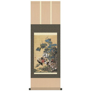 【干支掛軸】【動植綵絵掛軸】干支の掛軸・鳳凰・鶴・鶏■伊藤若冲 尺三掛軸 (紫陽花双鶏図) (代引不可)