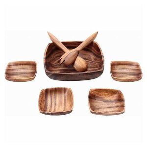 アカシアボウルセット(スプーン&フォーク付)A スクエア 天然木 食器 カトラリーセット キッチン 台所用品 スプーン フォーク(代引不可)【送料無料】