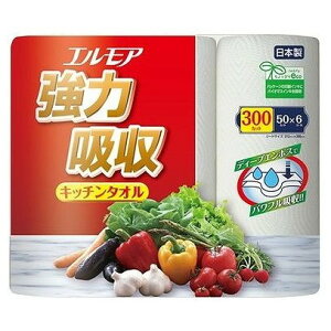 カミ商事 エルモア 強力吸収キッチンタオル 6ロール 2枚重ね×50カット(代引不可)
