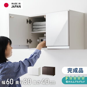選べる吊戸棚豊富なサイズ 壁面収納 吊戸棚 幅60 奥行30 完成品 日本製 F☆☆☆☆ キッチン 洗面所 リビング 吊り戸棚 棚 可動棚 高さ調節 鏡面 木目 ホワイト ダークブラウン 完成品 洗面所収