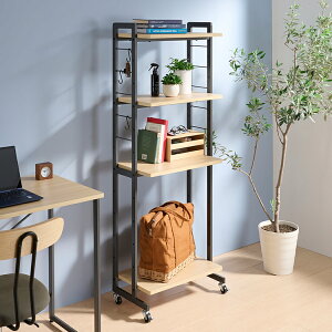 オープンラック 幅53 奥行30 高さ146.5cm キャスター付き 可動棚 S字フック付き 収納ラック 4段 デスク キッチンラック リビング ダイニング ランドリ サニタリー モダン ヴァンナ VAN-R4(NA)(代引