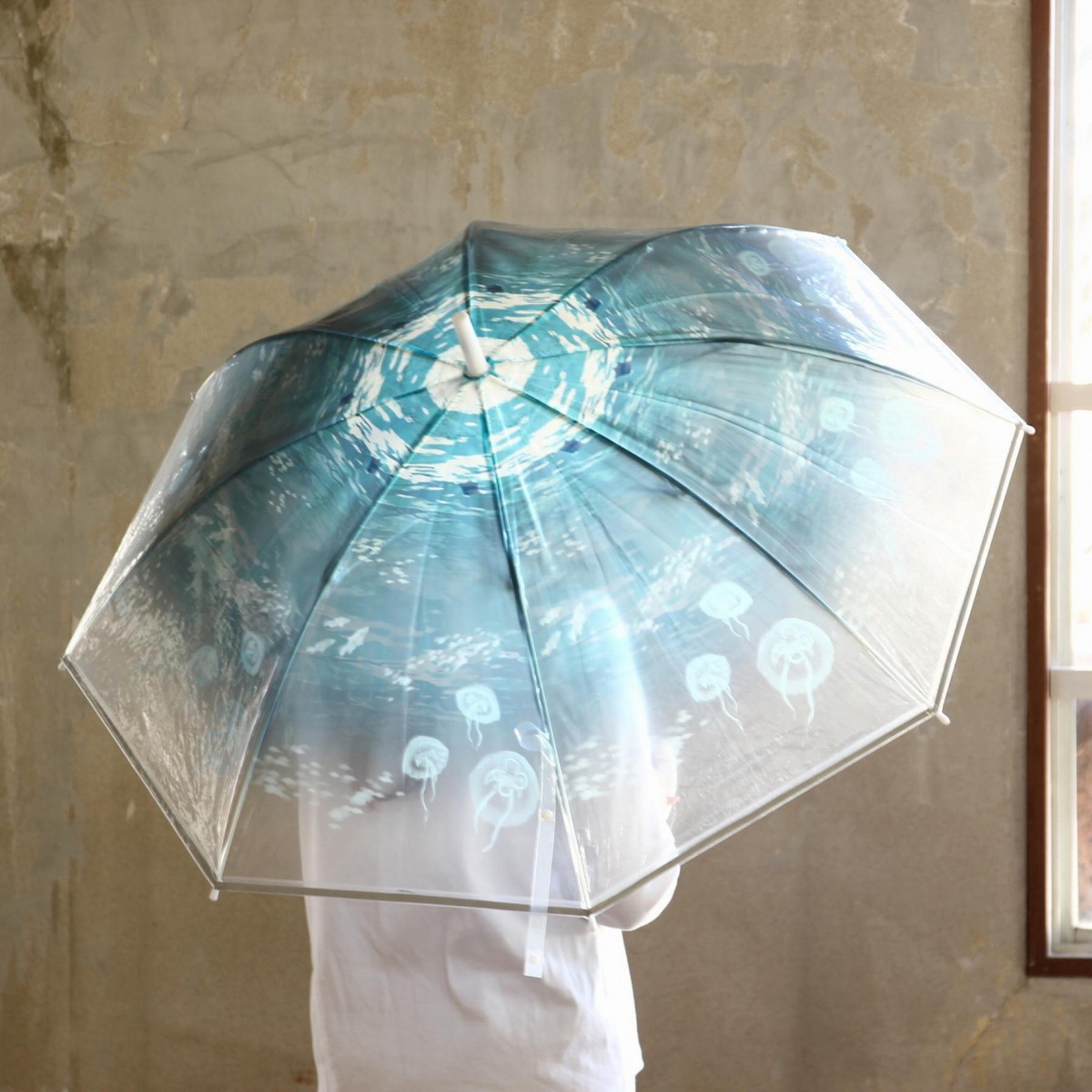 ハッピークリアアンブレラ オーシャン 雨傘 かさ かわいい おしゃれ 雨対策 梅雨対策 通勤 通学 アウトドア(代引不可)【送料無料】