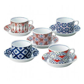 musbu(むすぶ) 小紋 碗皿5客揃 45875 和陶器 和陶コーヒー 客コーヒー(代引不可)【送料無料】