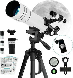 天体望遠鏡 子供 初心者 大人使用可能 150倍以上 高倍率の天体観測望遠鏡（最大333倍）初心者に最適 月のクレーターや土星の輪が見える 調整可能なアル 天体観測 スマホ撮影 高度調節 伸縮三脚 3xバローレンズ スマートフォンアダプター