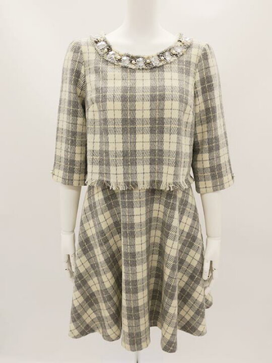 楽天市場 Rew De Rew ルゥデルゥ ワンピース セットアップ風 チェック グレー ホワイト ラメ ビジュー オトナ可愛い ｍサイズ ９号 中古 リサイクルブティックabc