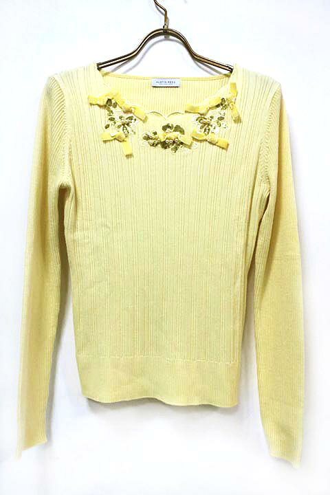 楽天市場 中古 Austin Reed オースチンリード トップス レディース 長袖 秋冬 ウール100 スパンコール 花 レモンイエロー セーター リサイクルブティックabc