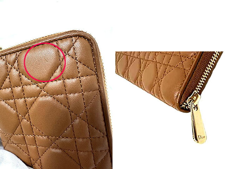 中古】【美品】Christian Dior チャーム付き ラウンドファスナー長財布 