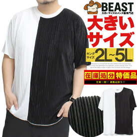 半袖 Tシャツ メンズ 大きいサイズ プリーツ ストライプ 無地 切替 クルーネック カットソー ストレッチ モード キレイめ 半袖Tシャツ トップス シンプル 白 黒 ストリート系 ワークマン プラス サイズ