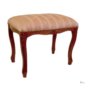 イタリア製家具・エレガントなストライプ柄スツール　ピンク　ブラウン脚51354猫脚 輸入家具 ヨーロピアン家具