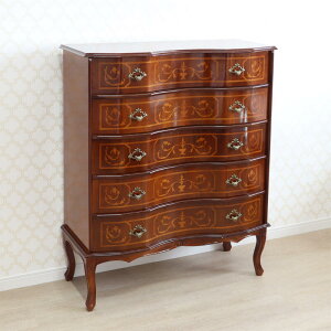 TAROCCO VACCARI 5段チェストタロッコ ブラウン クラシック アンティーク シンプル チェスト インテリア おしゃれ かわいい 5段 北欧 木 木製 象嵌 猫脚 箪笥 収納 完成品 イタリア製 イタリア家具