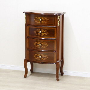 TAROCCO VACCARI 4段チェストタロッコ ブラウン クラシック アンティーク シンプル チェスト スリム インテリア おしゃれ かわいい 4段 北欧 木 木製 象嵌 猫脚 箪笥 収納 完成品 イタリア製 イタ
