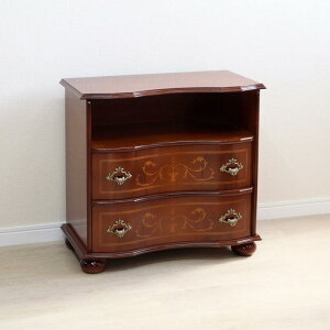 TAROCCO VACCARI 2段 オープンチェストイタリア家具 ブラウン タロッコ クラシック アンティーク チェスト ナイトチェスト サイドチェスト おしゃれ かわいい 象嵌 猫脚 引き出し 電話台 木製 木