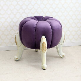 パンプキンスツール ラベンダー 白脚スツール チェア オットマン ファブリック エレガント アンティーク インテリア ディスプレイ ショップ おしゃれ かわいい かぼちゃ 椅子 玄関 丸 円 布 北欧 輸入家具 送料無料RE244003