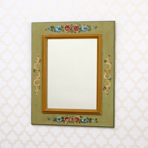 ポイント10倍SALEイタリア製 ハンドペイント ウォールミラーミラー ハンドメイド イタリア インテリア ディスプレイ ショップ おしゃれ かわいい 壁掛け 飾り 鏡 花柄 木 木製 玄関 北欧 送料