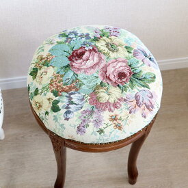 イタリア製 ラウンドスツール ゴブランフラワークラシック アンティーク ブラウン ホワイト シンプル チェア ファブリック イタリア インテリア おしゃれ かわいい 椅子 猫脚 白 花柄 玄関 布 北欧 木 木製 イタリア家具 送料無料RE51378