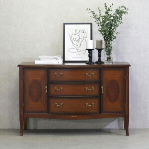 ベネチア チェスト 120マホガニー ブラウン クラシック アンティーク サイドボード キャビネット リビングボード シンプル インテリア おしゃれ かわいい 猫脚 象嵌 扉 箪笥 3段 収納 木製 木
