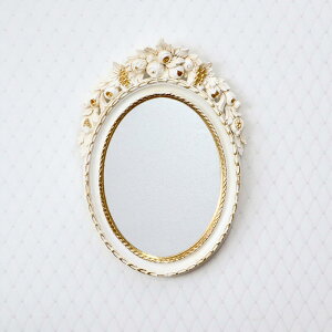 イタリア製 ウォールミラーイタリア ミラー クラシック アンティーク ホワイト アイボリー ゴールド ディスプレイ ショップ ギフト プレゼント おしゃれ かわいい 玄関 壁掛け 鏡 楕円 北欧
