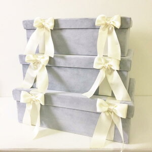 Jennifer Taylor Velours-LBジェニファーテイラー 収納ボックス 3個セットクラシック エレガント リボン おしゃれ かわいい プレゼント ギフト ボックス セット 小物入れ 収納 箱 姫系 姫 四角 北欧