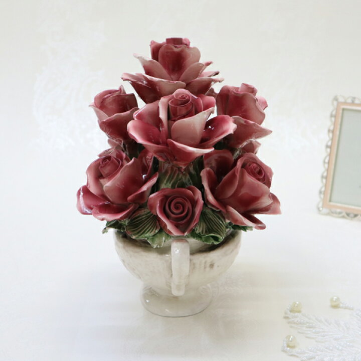 初売り 陶花 イタリア製 カラフル ローズ 薔薇 陶器 ハンドメイド 飾り オブジェ エレガント インテリア ヨーロッパ 輸入 置物 フラワー フラワーアレンジメント アンティーク調