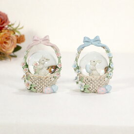 ラビットバスケット ミニスノードームうさぎ 置物 インテリア雑貨 春 イースター ディスプレイ ショップ パステルカラー ピンク ブルー 玄関 飾り ギフトRE11496