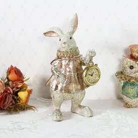 ワンダーランド ラビットクロック ピンクアンティーク クラシック ラビット オブジェ プレゼント ギフト ディスプレイ インテリア ショップ おしゃれ かわいい うさぎ 不思議の国のアリス 時計 置き時計 北欧 置物 玄関 輸入雑貨 送料無料RE11217