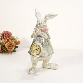 ワンダーランド ラビットクロック ブルーアンティーク風 うさぎ 置き時計 時計 オブジェ 卓上時計 姫系 シャビー レトロ ロマンティック インテリア 雑貨 ギフト プレゼントRE11583
