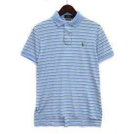 【中古】ポロ ラルフローレン POLO RALPH LAUREN ボーダー 半袖 ポロシャツ PIMA SOFT TOUCH ライトブルー 水色 XS メンズ 【ベクトル 古着】 230706