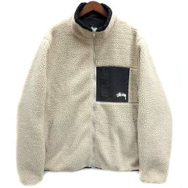 【中古】ステューシー STUSSY シェルパ ジャケット フルジップ ボア フリース ナチュラル XL メンズ 【ベクトル 古着】 240214