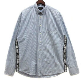 【中古】ザラ ZARA リラックスフィット ストライプ シャツ 長袖 サイドテープ JUST PROVE ライトブルー 青 S メンズ 【ベクトル 古着】 240411