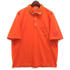 【中古】ヒールクリーク Heal Creek ゴルフ ポロシャツ 半袖 ワッペン オレンジ 52 大きいサイズ メンズ 【ベクトル 古着】 240418
