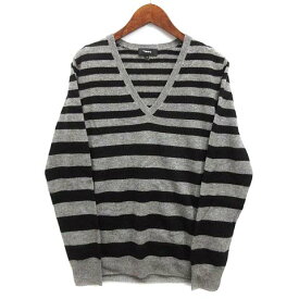 【中古】セオリー Theory カシミヤ100％ ボーダー Vネック セーター 長袖 ニット NEW BASIC CASHMERE NAYDEEN BD 2018AW グレー S 8301729 レディース 【ベクトル 古着】 240513