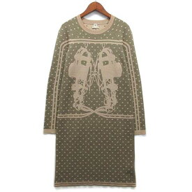 【中古】エルメス HERMES カシミヤ シルク ニット ワンピース 長袖 ハート 式典用馬勒 BRIDES de GALA 2018AW カーキ ベージュ 36 レディース 【ベクトル 古着】 241017