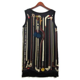 【中古】エルメス HERMES ステッキ les Cannes シルク カシミヤ ニット ワンピース チュニック ノースリーブ ブラック 黒 36 レディース 【ベクトル 古着】 241026