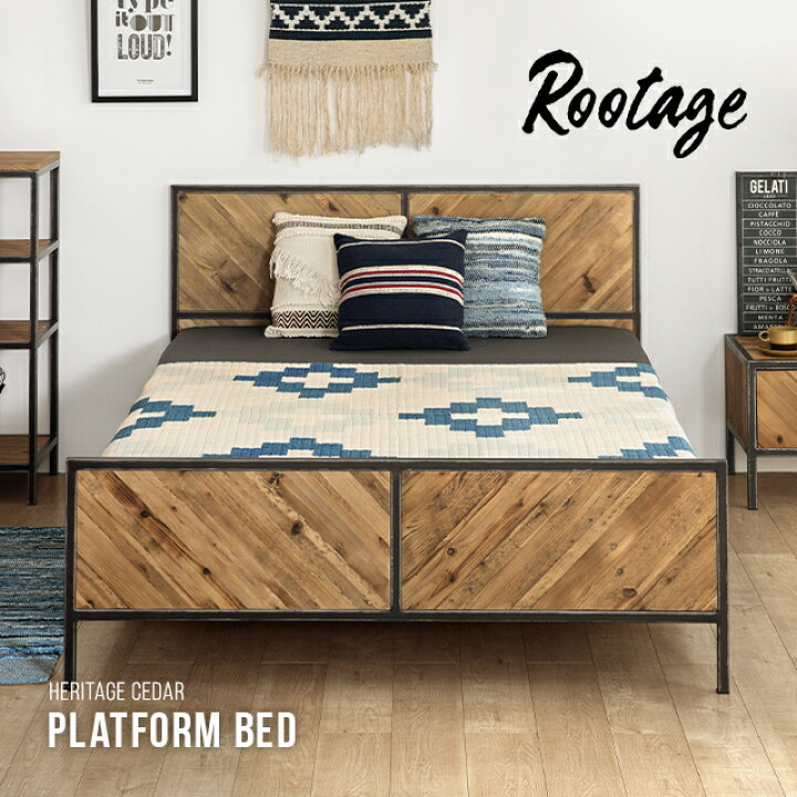 楽天市場 全品ポイント5倍 本日12 00 23 59 ベッド ダブル 送料無料 天然木 無垢材 ベッドフレーム すのこ ダブルベッド 木製ベッド ローベッド 脚 アイアン おしゃれ ヴィンテージ ビンテージ アンティーク 古材 Rootage Sanctum