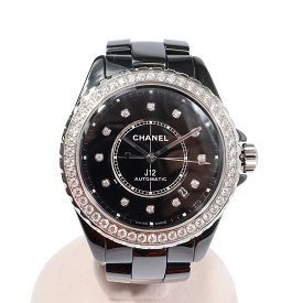 1年間保証 CHANEL シャネル J12 キャリバー 12.1 ダイヤモンド ベゼル 38mm H6526 セラミック×SS×ダイヤモンド 黒文字盤 オートマ 腕時計 おしゃれ ブランド ブランド時計 レディース 母の日 誕生日 プレゼント 送料無料 【中古】