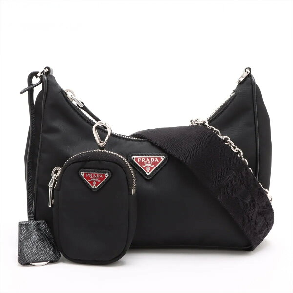 【中古】PRADA プラダ Re-Edition テスート ナイロン×レザー 2WAYショルダーバッグ ブラック 1BH204　レディース　メンズ　ショルダーバッグ