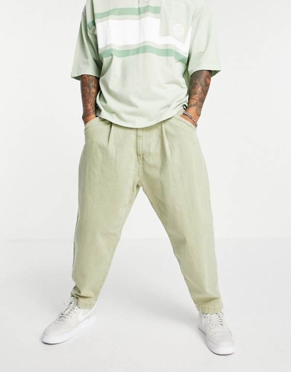 ベルシュカ メンズ デニムパンツ ボトムス Bershka oversized baggy jeans in khaki Green :  ReVida 店