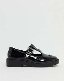 エイソス レディース ブーツ・レインブーツ シューズ ASOS DESIGN Maisie chunky mary-jane flat shoes in black patent Black patent