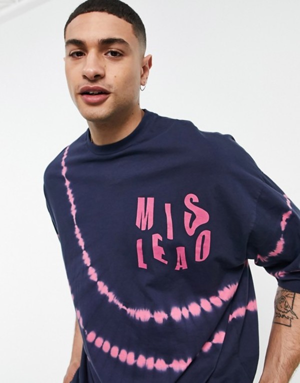 エイソス メンズ シャツ トップス ASOS DESIGN oversized T-shirt in navy tie dye with chest  text print Navy | ReVida 楽天市場店