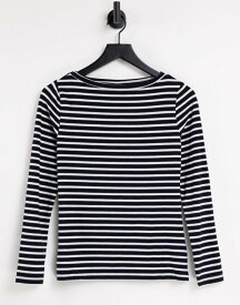 エイソス レディース シャツ トップス ASOS DESIGN long sleeve striped t-shirt in navy Navy/white