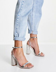 エイソス レディース ヒール シューズ ASOS DESIGN Nora embellished block heel barely there heeled sandals in silver Silver