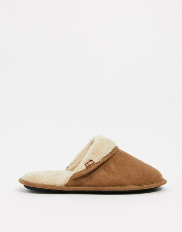 トーツ メンズ サンダル シューズ Totes mule slippers in tan with teddy lining Tan chestnut  - rideo.com.ar